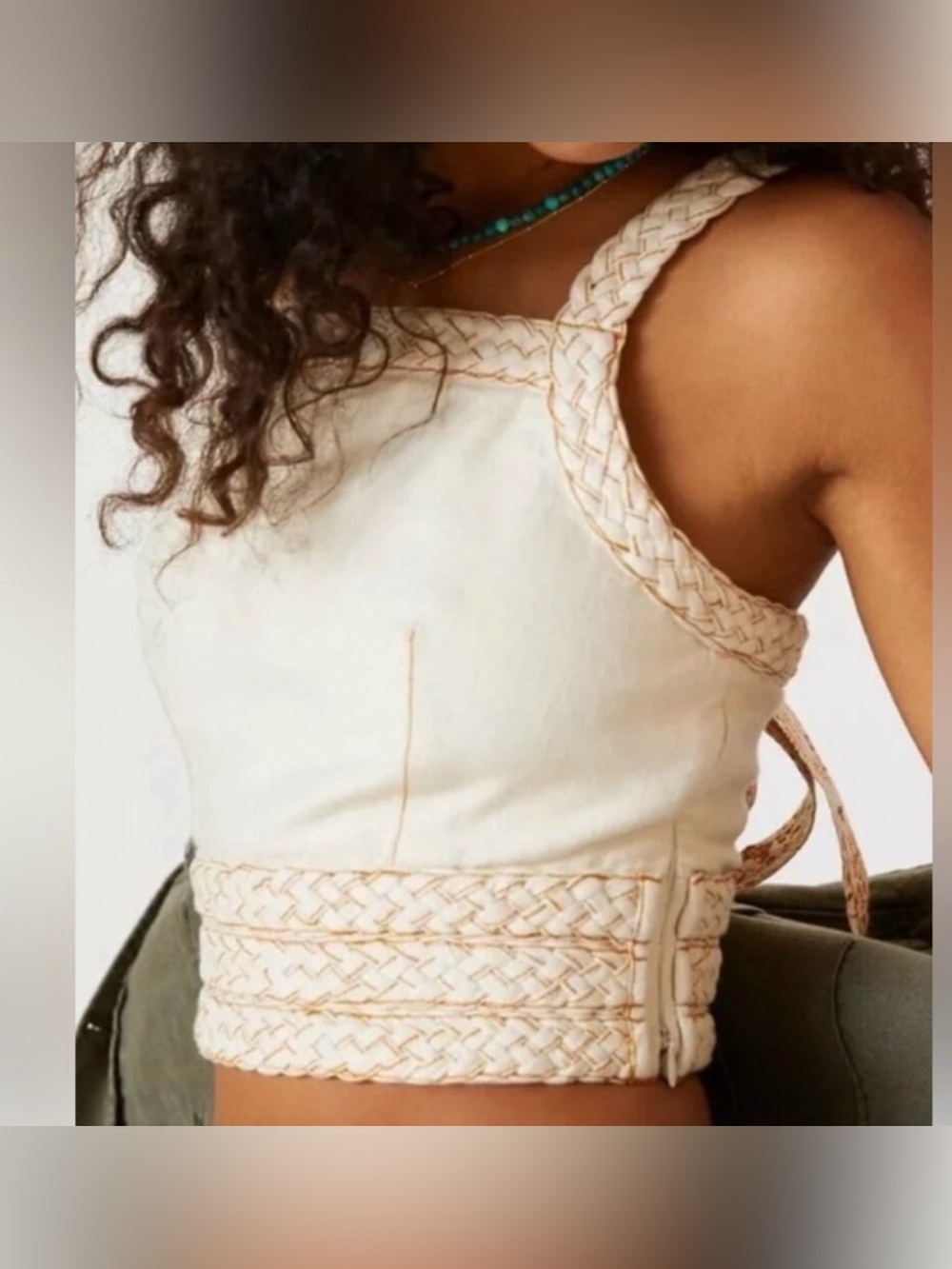 Anthropologie Pilcro Cream Braided Crop Top w Back Tie